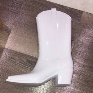 Steve Madden White Heeled Western Style Rain Boots New